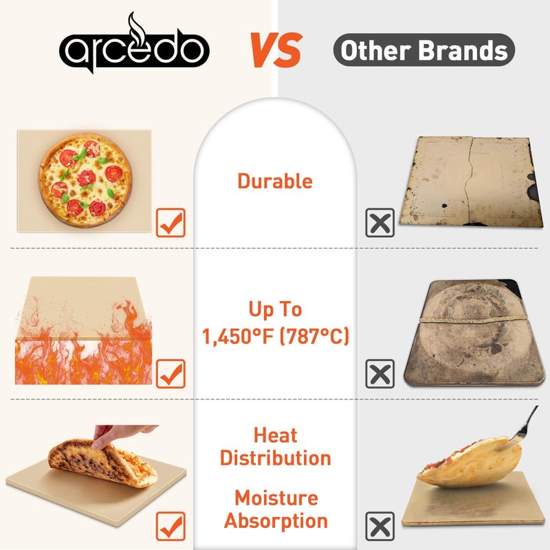 Arcedo Pizza Stone for Oven and Grill 15 x 12 Inch, Rectangular Baking Stone for Bread, Heavy Duty Ceramic Pizza Pan, Thermal Shock Resistant Safe for Bread, Pies and More - Image 5